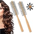 ECO SHINE Round Hair Wooden Small Barrel Hair Brush for Short Hair Brush Barrel Brush Mini Quiff Roller Hair Comb Best for Styling Ideal Men Women Hair Style for Detangling Curling Thin Hair (Pack 2)