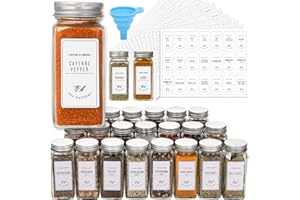 AOZITA BBSJ24 szklane słoiki na przyprawy z białymi nadrukowanymi etykietami na przyprawy - 113 ml puste kwadratowe butelki na przyprawy - pokrywki wstrząsarki i hermetyczne metalowe nakrętki -