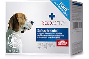 RECOACTIV Tonico Articolazioni Forte per cani, 3 x 90 ml, integratore alimentare in caso di patologie degenerative delle articolazioni, con cozza verde della Nuova Zelanda e glucosamina