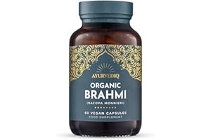 AYURVEDIQ WELLNESS Ayurvediq Organic Brahmi Capsules x60 Vegan Capsules - 600mg Bacopa Monnieri Capsules High Strength Stress, Anxiety & Memory Support Supplements - Health and Wellbeing Supplements, Ayurveda Products