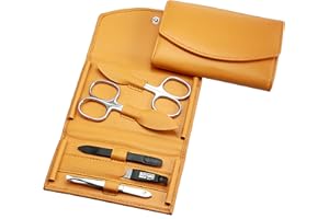 ‎SONNENSCHEIN BY HANS KNIEBES Maniküre Set - 5 teiliges Nagelpflegeset - Echtes Nappa-Lammleder Manicure Etui - Nagelschere, Hautschere, Nagelfeile, Pinzette und Doppelinstrument (Maisgelb)