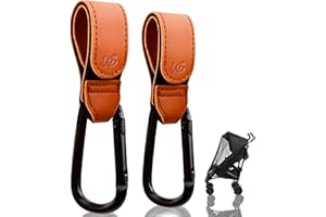 WS WorlsTrend 2 Ganchos + Mosquitera - Ganchos Carro Bebé de Cuero Sintético - Ganchos para Carrito Bebé o Silla de Paseo para Colgar Bolsas - Mosquitera Universal Ajustable - Red Antimosquitos.
