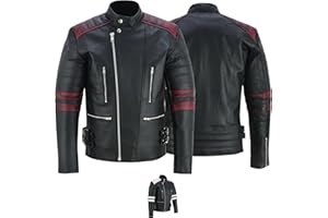 German Wear Leder Motorradjacke Oldschool Retro, Schwarz/Weiß