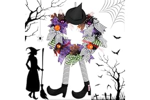 RDDAIPE Halloween Hexenkranz, Ø 35cm Halloween Türkranz, Hexen Kranz Hexen Hut Bein Kürbis Kranz, Willkommenskranz Halloween Deko Türkranz Innen Outdoor für Haustür, Wanddekoration, Garten