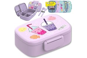 BEARFOOT Brotdose Kinder mit Fächern, BPA frei, Lunchbox, Bento box, Brotbox, Brotdose Mädchen & Jungen, Snackbox, 100% auslaufsicher, Vesperbox für Kindergarten, Schule (BubbleTea-lila)