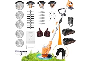 GRENINTOL Rasentrimmer mit Akku 21V, Klappbarer Akku Freischneider mit 4.0AH Batterien, Akku Rasentrimmer & Rasenkantenschneider mit 4 Messertypen, Elektro Trimmer Gartenkantenfräser für Garden und Rasen