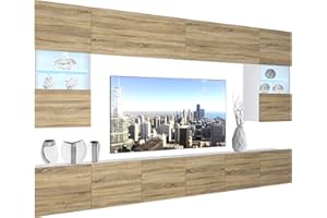 ‎B BELINI GROUP BELINI Wohnwand Vollausstattung Wohnzimmer-Set Moderne Schrankwand mit LED-Beleuchtung Anbauwand TV-Schrank Sonoma Eiche