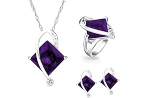 TOBESTU Charm Created Topaz Big Square Crystal Necklace Matching Stud Earrings Rings Jewelry Set T295