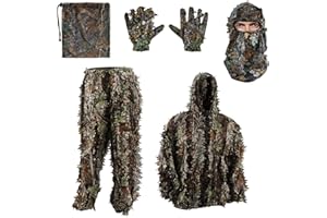 Zicac Tuta Mimetica con Berretto Mimetico 3D Caps Elastico Copricapo Mimetico per Donne e Uomini,Ghillie Suit con Parasole Cappellini per Caccia Abbigliamento per la Caccia,Le Esercitazioni di Tiro