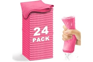 WEAWE 24 Paños de Bayeta Microfibra (30,5 x 30,5 cm), Suaves, Absorbentes, Reutilizables Multiusos Limpieza Cocina, Coche, Cristales, Balletas Microfibra (Rosado)