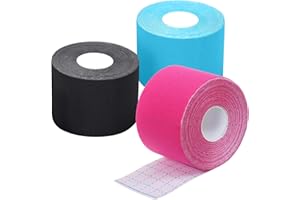 ‎EOPUOZS Kinesiologie Tape Sport (3 Rollen 5m), Elastisches Sporttape aus Baumwolle, Selbstklebend Tape für Muskeln und Gelenke, 5cm Breite (Blau & Schwarz & Rosa)