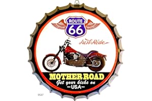 DIILIHIIRI Cartel de Chapa Tapón de Botella Ruta 66 Motos Clásicas Decoración Vintage Americano de Metal 42x42 cm (Route 66 Motherroad Moto)