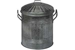 Relaxdays Cubo para Cenizas con Tapa, 10 L, Accesorio Chimenea, Estufa, Almacenar Carbón, Hierro Galvanizado, Plateado