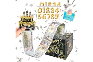 GADITIEK Salvadanaio di Compleanno per Regalo in Contanti, Scatola Regalo Sorpresa Compleanno con Biglietto d'auguri, Happy Birthday Cassetta Denaro per Regalo per Ragazzo, Ragazza, Genitori (Nero)