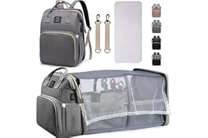 ZIOSINM Mochila Bebe con Cambiador Bebe Portatil, Mochila Carro Bebe con Cama Plegable, Bolsa Bebe Impermeable Multifuncional, Pañaleras para Bebes Informal con Puerto de Carga USB