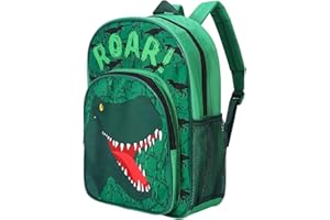 William Lamb Dinosaur Green Kids Childrens Premium Backpack School Rucksack Travel Bag Boys Girls with side mesh and front zipped pocket, Multicolour, 36.7cm height, 26cm width, 13cm depth (Z0009)