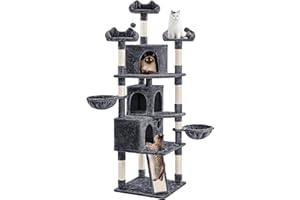 Yaheetech Arbre à Chat Géant 194 cm Tour pour Chat XXL Multiniveau avec 3 Perchoirs Design 2 Paniers 3 Niches Tour d’Escalade Griffoir Poteaux en Sisal Gris Foncé