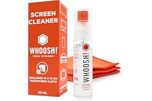 WHOOSH! Screen Shine Go MacBook Screen Cleaner - 30 mL Pocket-Sized, Travel Approved Bottle with Microfiber Cloth - Powerful, Streak-Free Cleaning for Car Screens, Laptop, Glasses, Phone Cleaning Kit