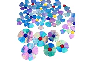 BTMIEY 20PCS Glass Flowers Mosaic Tiles, 2 Size Petal Stained Glass Mosaic Pieces for DIY Flower Crafts Home Decoration, Indoor & Outdoor Decor with Storage Box (Iridescent Navy Blue)