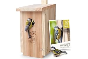 WILDTIER HERZ Wild Animal Heart Nesting Box Natural for Cabbage Tits & Co. – Solid Wood Screwed, Untreated, Weatherproof, Bird House for Tits, Nesting Aid with 32 mm Entrance Hole