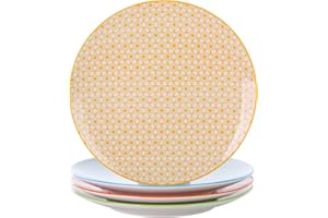 vancasso Natsuki 4-częściowy talerz obiadowy porcelanowy wzorzysty japoński styl wielokolorowy zestaw talerzy obiadowych 26 cm talerz obiadowy, sałatkowy, owoce, talerz na przekąski, 26,5 x 26,5 x 2,9