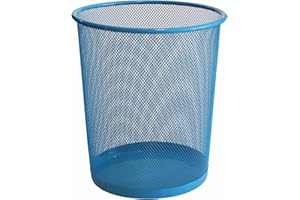 TECHZOCO Papelera Malla Metalica, Cesto basura redondo metálico, Papelera oficina, Cubo de Basura, Papelera Escritorio, Papelera Baño, 26.5 cm alto x 23.5 cm diámetro, 12 Litros, Azul