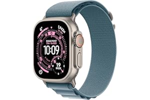 Apple Watch Ultra 3 GPS + Cellular 49 mm, najwyższej klasy zegarek do biegania i innych sportów z wytrzymałą kopertą z tytanu kolor naturalny + Alpine Loop kolor jasnoniebieski - M