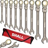 Shall 9-Piece Flex Head Ratcheting Wrench Set, 72 Metric Teeth 8-19mm, Cr-V Built, Nickel Plated with Organization Bag