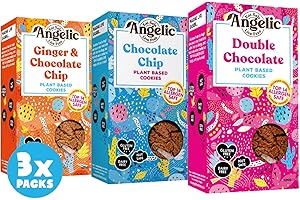ANGELIC GLUTEN FREE Angelic Free From 3 Mixed Box Vegan & Gluten Free Cookies. 3 Boxes Of Dairy, Nuts, Soya, Egg, Peanut Free Biscuits. Allergy Safe Snacks. (1x Chocolate Chip, 1x Double Chocolate, 1x Ginger & Chocolate)