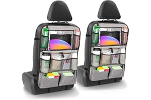 Pystuvo Car Seat Organiser, 2 Pack Car Organiser, Car Organiser Back Seat For Kids, Car Seat Organiser Kids, Car Accessories With 10 Inch Car Ipad Holder Back Seat, 9 Pockets, Toy Storage, Grey