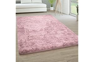 PACO HOME Alfombra Salón Pelo Largo Piel Sintética Shaggy Mullida Y Suave En Monocolor, tamaño:140x200 cm, Color:Rosa-Viejo
