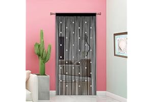 Taiyuhomes Beaded Fly Insect Curtains Fly Screen For Doors Curtain Bead String Curtains For Doorways Window Decorations Room Divider Single Door Beads (Black 90x200cm)