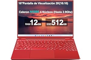 AOCWEI Ordenador Portátil 16 Pulgadas Celeron N5095 Up to 2.9Ghz, Portátil Win 11 con 5G WiFi 12+512GB SSD Expansión 1TB, BT 4.2 Mini Puerto Multimedia Portatiles Ventilador Refrigeración 1920*1200 FHD-Rojo