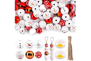TUFA Pupazzo di Neve di Natale Perline di Legno, 110 Pezzi Perline di Legno con Spago Fai da Te, Decorazioni Natalizie, Regali di Natale