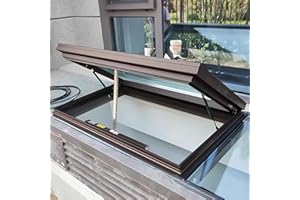 VALDOZA Ventana de tejado personalizable con apertura eléctrica, vidrio templado de doble capa, elevación a gas, control remoto y sensor de lluvia, para invernaderos, sótanos, áticos(Brown,LxW 68x88cm/26.7x34