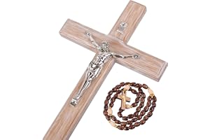 Asterom Farmhouse Crucifix Wall Cross - Rustic Wooden Cross Wall Decor - Handmade Catholic Crucifix for Wall - 12 Inch (Silvery)