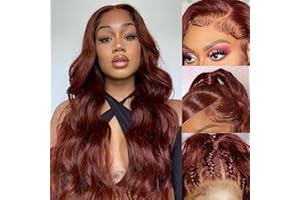 QAVA Real Hair Wig 13x4 Lace Front Wig Human Hair Reddish Brown #33 Body Wave HD Lace Front Human Hair Wig Real Hair Pre Plucked with Baby Hair 24 Inch(60cm)