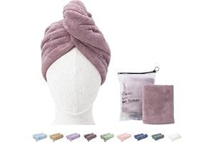 ENETIX 2 Stück Microfaser Handtuch für Damen, Haare Schnelltrocknend 25 × 70 cm Super Absorbierender Anti-Frizz-Haar-Turban, Schnell trocknende Haartücher mit Knopf (Mauve)