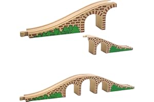 ALLES-MEINE.DE GMBH Set: Holz - Brücke - 2 Schienen - für Holzeisenbahn - passend für alle Schienen-Systeme & Straßen - z.B. Brio/Heros/Eichhorn/IKEA/Woody u.v.m. - Holzb..