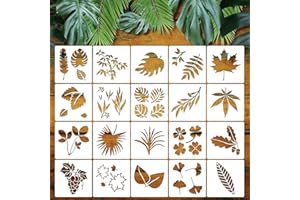 VETPW 20 Pcs Leaf Riutilizzabile Pittura Stencil, Plastica Disegno Pittura Stencil DIY Pittura Template Stencil per Piastrella Parete Legna Pavimento Finestra Mobilia, 15x15 CM