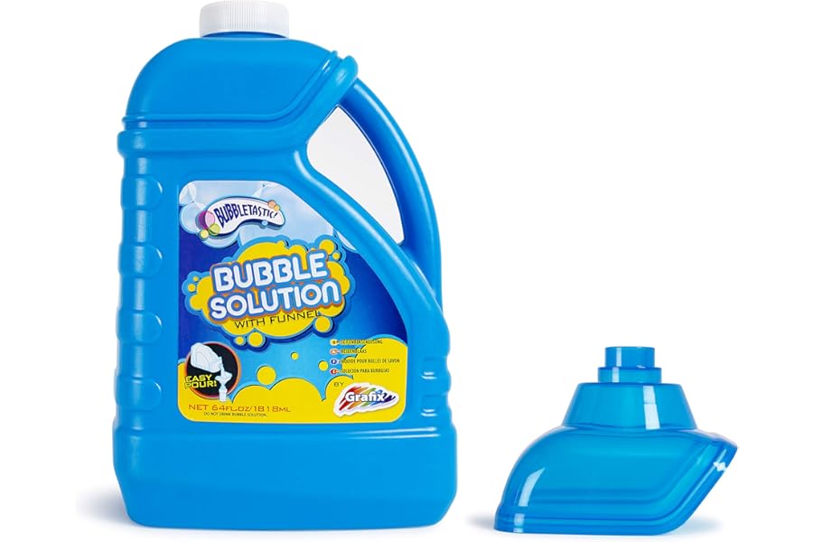 Grafix Bubble Solution Bottle 1.8 litres - Large Bubble Mixture for Bubble Machines with a Funnel Assorted Colors