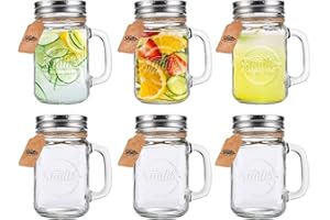 SMITHS MASON JARS Smith's Mason Jars Lot de 6 Tasses Mason Jar 16 oz Avec Couvercles à Vis | Verres à Boire Idéaux Pour Faire de l'avoine et des Smoothies Pendant La Nuit | Toutes les Balises Sont Présentes