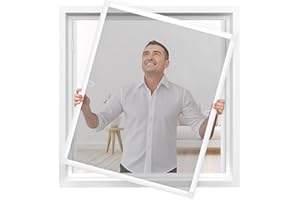 BERSSEN Moustiquaire pour fenêtre avec cadre sans perçage - 60 x 80 cm - Découpable - En aluminium - Avec outils d'installation - Filet épais pas facile à déchirer - Blanc