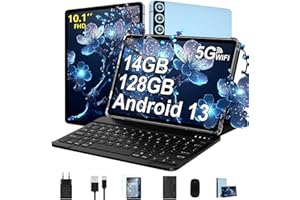 ZIOVO Tablet 10 Pollici Android 13 Tablet,14GB RAM + 128GB ROM(1TB TF),Octa-Core 2.0 GHz,5G WiFi/8000 mAh/8+5MP/BT 5.0/Widgets/Corpo in Metallo,2 in 1 Tablet con Tastiera e Mouse- Blu