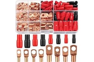 PEYGRE Capicorda Elettrici ad Occhiello, 120 Pz Capicorda Terminali Bullone Foro Set, Capicorda in Rame Stagnato ad Anello, 60 Terminali Eettrici SC Batteria + 60 Pz Manicotti Isolanti, 6/10/16/25 mm²