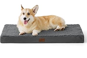 Bedsure Grand matelas pour chien lavable - Oreiller orthopédique et matelas pour panier de chien avec housse amovible en peluche Sherpa, gris, 89 x 56 x 7,6 cm