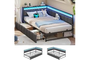 ‎AOGLLATI AOGLLATI Polsterbett Schlafsofa 90x200 mit USB-Steckdosen und LED-Beleuchtung Jugendbett 90x200 mit 2 Schubladen,Tagesbett Gästebett Bettgestell mit Lattenrost,Ohne Matratze (Grau) (90x200cm)