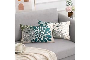 RYBORNAMENT Funda Cojines Azul y Verde 30 x 50 cm Fundas Cojines Primavera y Verano Moderno Decorativo Funda Cojin Geometrico Floral Fundas de Cojines 2 Piezas Fundas Cojin Por Porche Jardín Sofá Cojines Decor