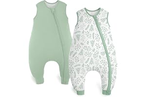 Yoofoss Lot de 2 Gigoteuse à Pieds Bébé Coton 1.5 TOG Sac de Couchage Turbulette avec Jambes et Fermeture éclair Emmaillotage 80 cm pour Nouveau-né Garçons Filles 18-36 Mois
