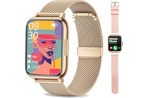 FMK Smartwatch für Damen mit Anrufen, intelligente Uhr Android iOS Erinnerung Nachrichten Fitness Tracker 1,7 Zoll HD Touchscreen IP68 Wasserdicht Sportuhr mit Herzfrequenzmesser, Musiksteuerung